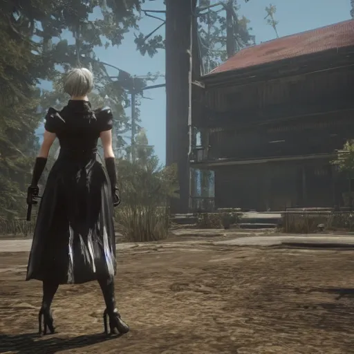 Prompt: Film still of Nier Automata, from Red Dead Redemption 2 (2018 video game)