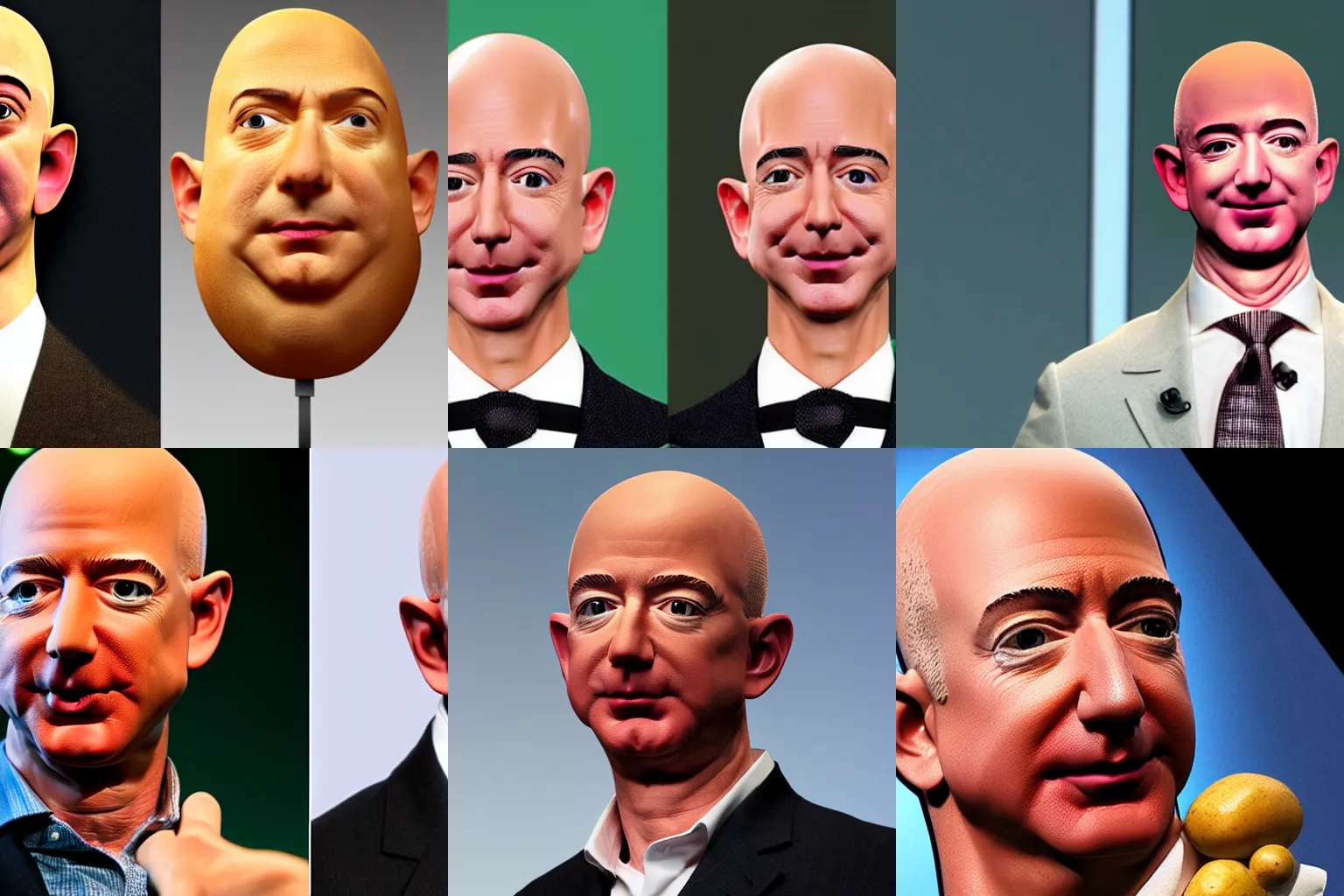 Image similar to jeff bezos head transposed on a potato. realistic, detailed.