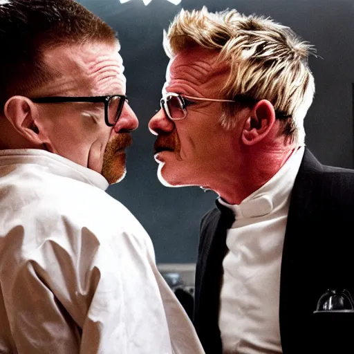 Image similar to Walter White kissing Gordon Ramsay