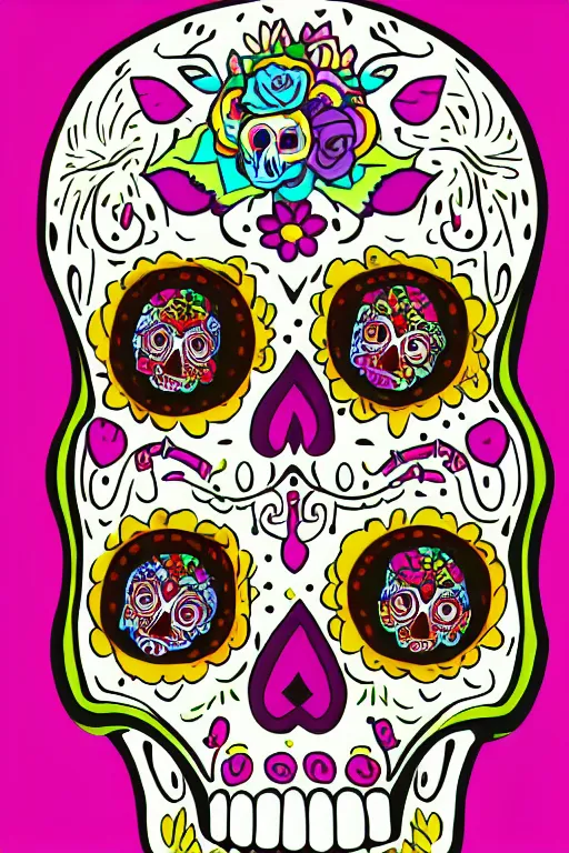 Image similar to illustration of a sugar skull day of the dead girl, art by meow wolf