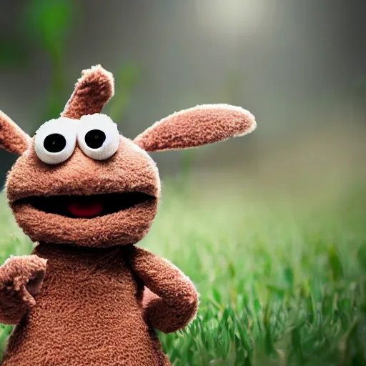 Image similar to a little brown karate loving ninja bunny that is a muppet wearing cool ninja clothes and practicing her karate out in nature, photorealistic, photography, ambient occlusion, rtx, national geographic, sesame street