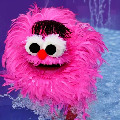 Image similar to hot pink feather boa muppet in bubble bath