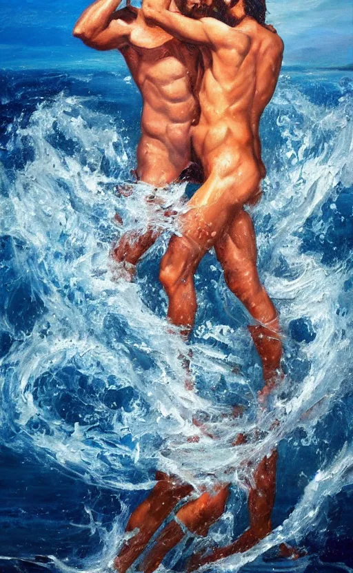 Prompt: Poseidon\'s love affair, oil painting by Bruno Bruni