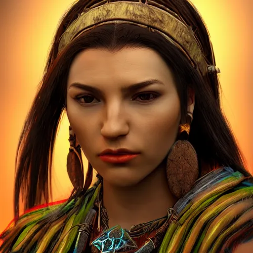 Image similar to a female shaman profile picture, concept art, high resolution and detail, photorealistic, cinematic, amazing, inspiring, attractive, full body shot