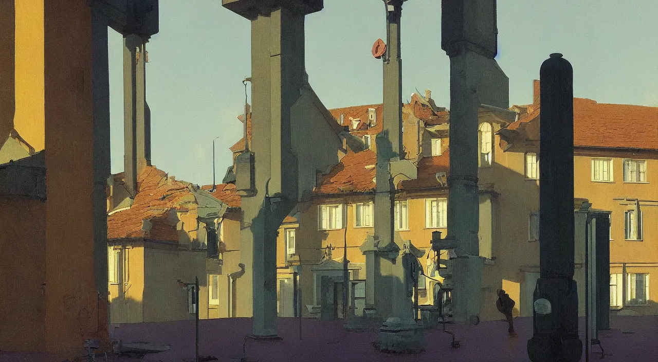 Prompt: single flooded pillar, very coherent and colorful high contrast!! masterpiece by rene magritte simon stalenhag carl spitzweg syd mead norman rockwell edward hopper james gilleard, minimalist, dark shadows, sunny day, hard lighting