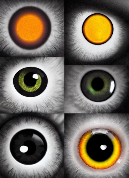 Prompt: human eyes!, black centered pupil, circle iris detailed structure, happy smiling human eyes, eyelashes, tired closed eyes, art styles mix, from wikipedia, eye relections, hd macro photographs, grid montage of shapes