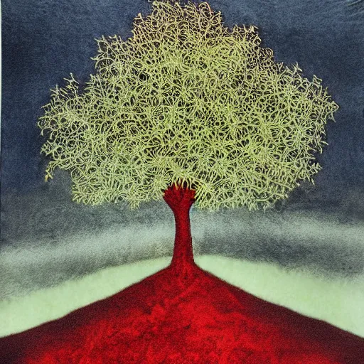 Image similar to tree made of velvet, velvet art, etching, velvet etching, velvet tree, red velvet material