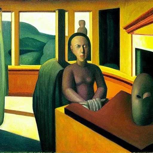 Image similar to the soothsayer, grant wood, pj crook, edward hopper, oil on canvas