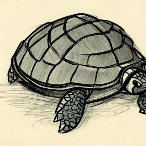 Prompt: milt kahl sketch of a cartoon turtle