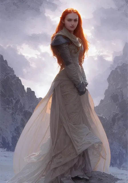 Image similar to little pretty girl sansa stark, intricate, elegant, highly detailed, digital painting, artstation, concept art, smooth, sharp focus, illustration, art by artgerm and greg rutkowski and alphonse mucha and william - adolphe bouguereau