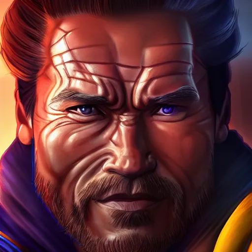 Image similar to a screenshot of arnold schwarzenegger as hanzo in overwatch, portrait, fantasy, beautiful face, vivid colors, elegant, concept art, sharp focus, digital art, hyper - realistic, 4 k, unreal engine, highly detailed, hd, dramatic lighting by brom, trending on artstation