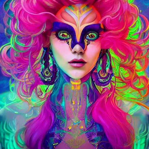 Image similar to a photograpic portrait of a anthropomorphic mimosa wearing colorful neon clothes, fantasy, intricate, elegant, highly detailed, digital painting, artstation, concept art, smooth, sharp focus, illustration, art by artgerm and H R Giger and alphonse mucha