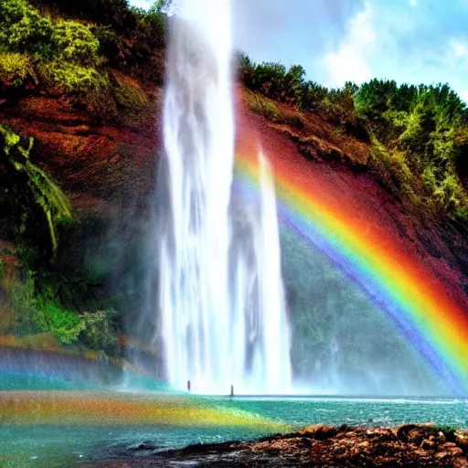 Image similar to very beautiful waterfall with rainbow in front of it, beautiful, splendind, unity