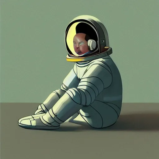 Prompt: an astronaut in a fetal position, the earth is behind him, art by hsiao ron cheng