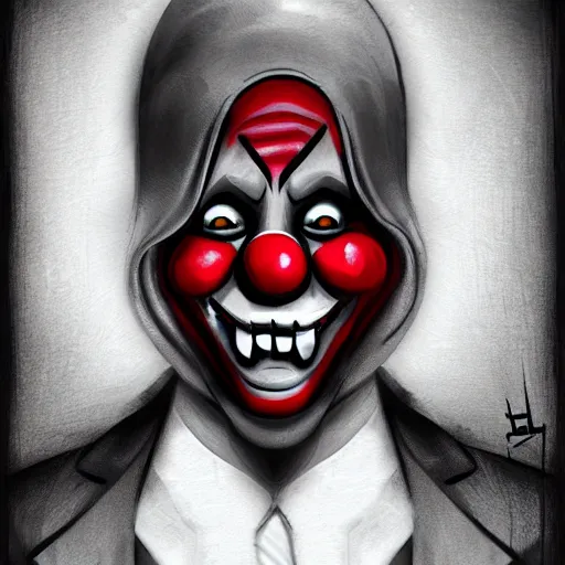 Image similar to creepy clown mask, payday the heist, concept art illustration