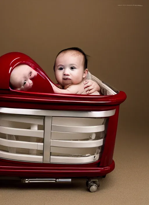 Prompt: professional studio photograph of baby ferrari f 5 0 in bassinet, annie leibovitz, 4 k, award - winning, trending