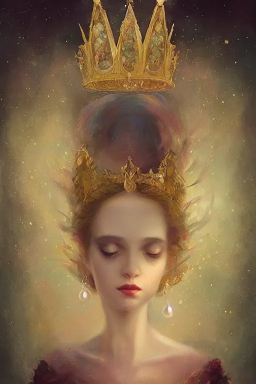 Prompt: irridescent pearl and gold crown, rococco, jewels, other worldly, Anato Finnstark, Tom Bagshaw, Sargent