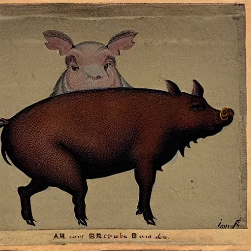 Image similar to an anthropomorphic boar drinking beer