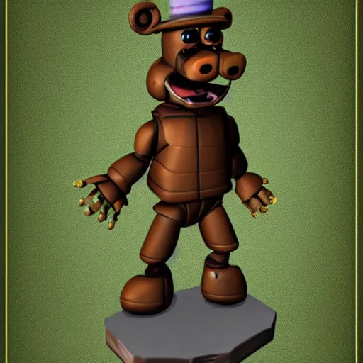 Prompt: statue of freddy from fnaf made out of sheet metal, 3d render