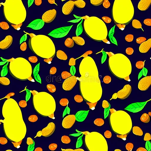 Prompt: Seamless pattern, Illustration of lemons