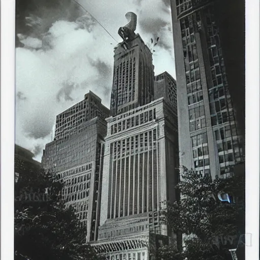 Prompt: madison wisconsin capital being attacked by godzilla 1 9 8 9 polaroid - 9