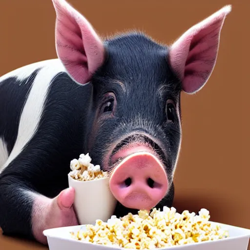 Prompt: pig eatting popcorn