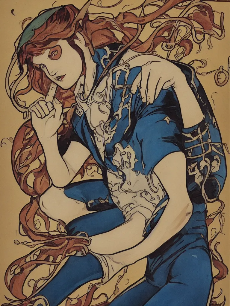 Prompt: art nouveau painting of a comic book character named captain milk