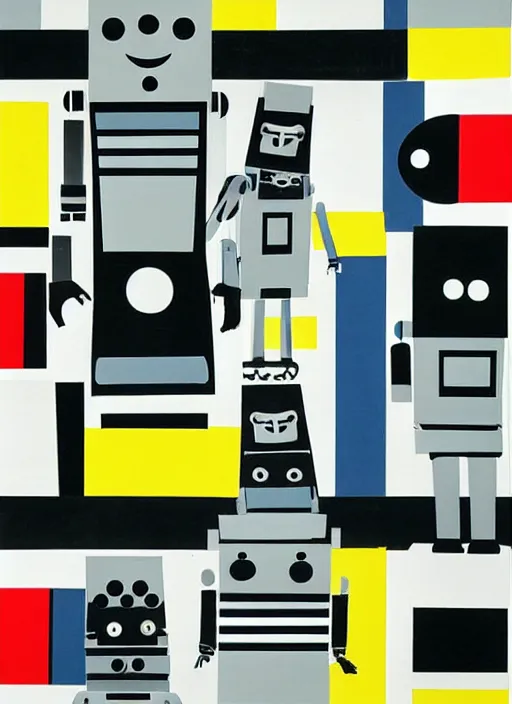 Image similar to happy robots by Jan Tschichold, De Stijl