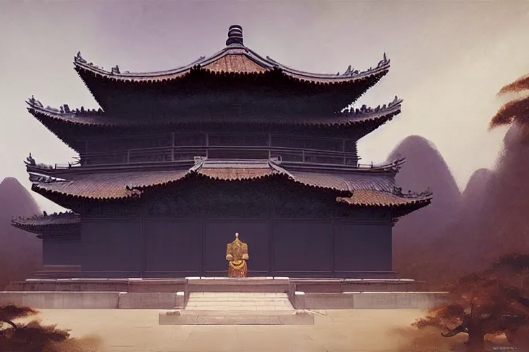 Image similar to mausoleum, buddhism, tang dynasty, painting by greg rutkowski