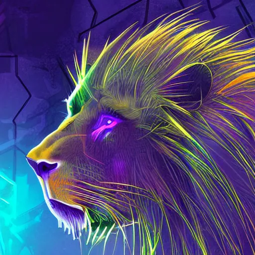 Image similar to cyberspace lion, detailed digital illustration by liiga smilshkalne, android netrunner