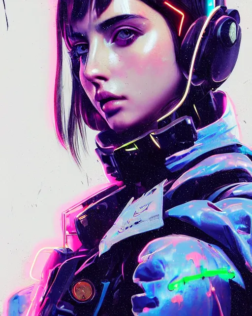 Image similar to detailed ana de armas portrait Neon Operator Girl, cyberpunk futuristic neon, reflective puffy coat, decorated with traditional Japanese ornaments by Ismail inceoglu dragan bibin hans thoma greg rutkowski Alexandros Pyromallis Nekro Rene Maritte Illustrated, Perfect face, fine details, realistic shaded, fine-face, pretty face