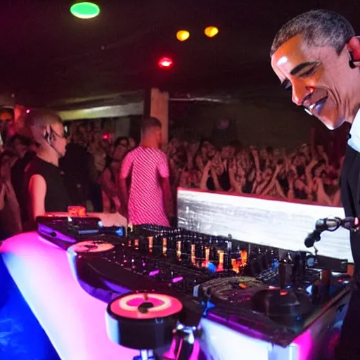 Prompt: Obama DJing at a nightclub in Berlin