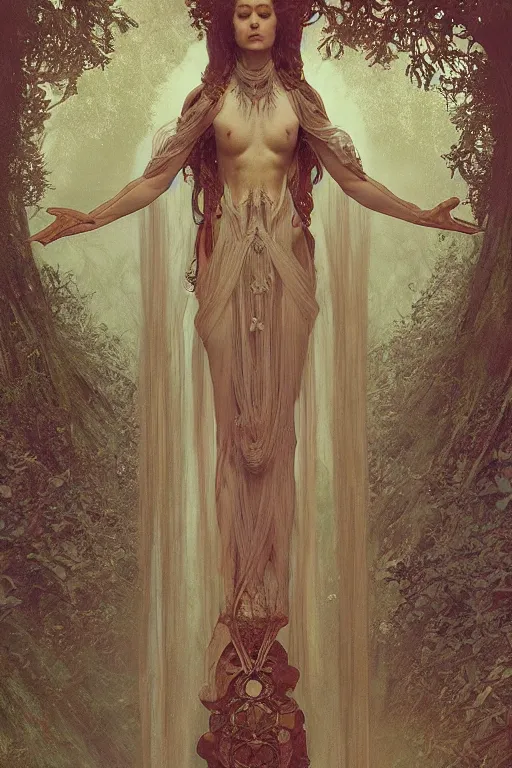 Image similar to a full body portrait of a beautiful ethereal delicate arborial mage queen meditative sacral pose catholic stages of the cross, intricate, elegant, highly detailed, digital painting, artstation, concept art, smooth, sharp focus, illustration, art by krenz cushart and artem demura and alphonse mucha