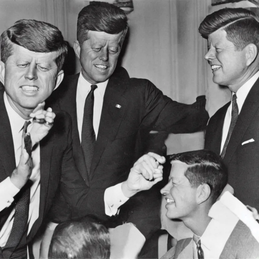 Prompt: vintage photo of president kennedy meeting with a lizard person