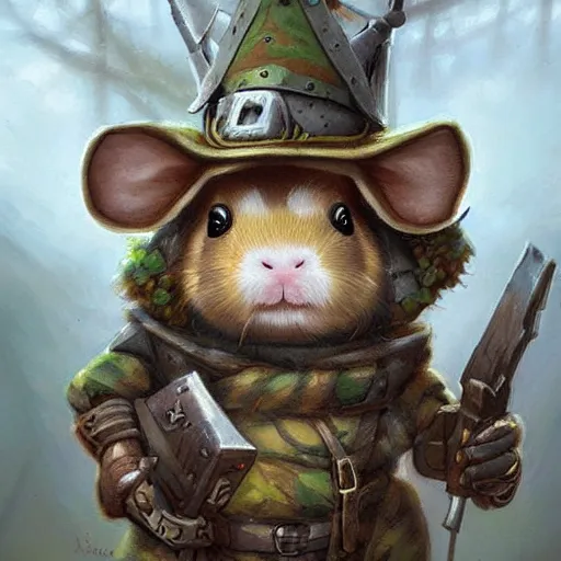 Prompt: cute little anthropomorphic Guinea Pig Soldier in city, tiny, small, short, Forest Camouflage outfit, cute and adorable, pretty, beautiful, DnD character art portrait, matte fantasy painting, DeviantArt Artstation, by Jason Felix by Steve Argyle by Tyler Jacobson by Peter Mohrbacher, cinematic lighting