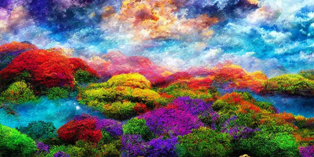 Prompt: photo realistic colorful landscape