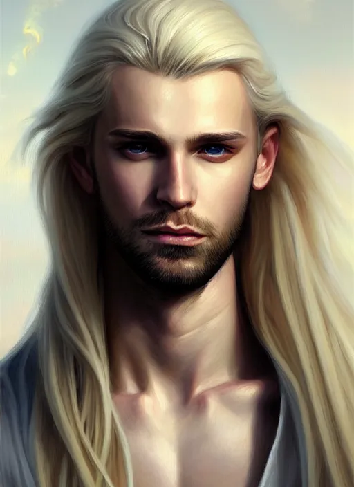 Image similar to a _ fantasy _ style _ portrait _ painting _ of male, long dark blonde hair and blonde stubble, white, rpg dnd oil _ painting _ unreal _ 5 _ daz. _ rpg _ portrait _ extremely _ detailed _ artgerm _ greg _ rutkowski _ greg