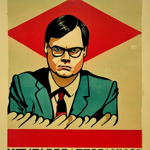 Prompt: dwight schrute russian propaganda poster 1 9 6 0 s