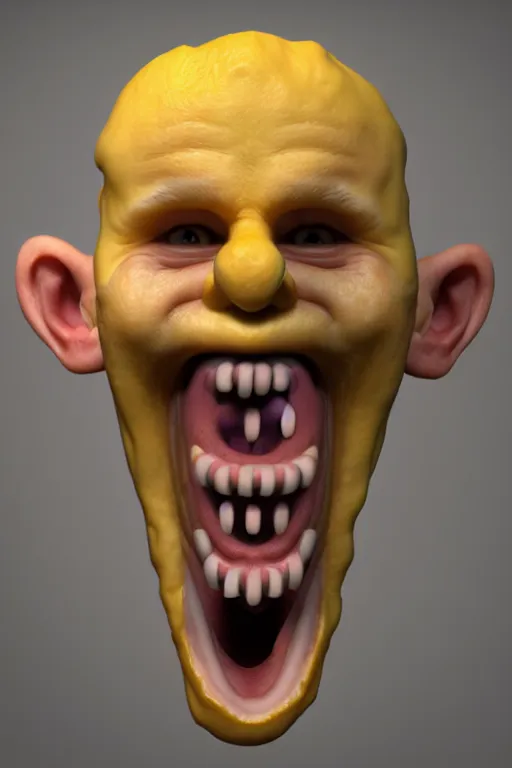 Prompt: a realistic man made of cheese screaming, extremely detailed, photo, trending on artstation, 8 k, - w 7 6 8