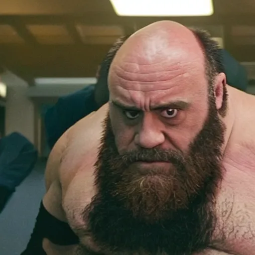 Image similar to movie still of Danny DeVito starring as zangief in the 2026 live action street fighter movie