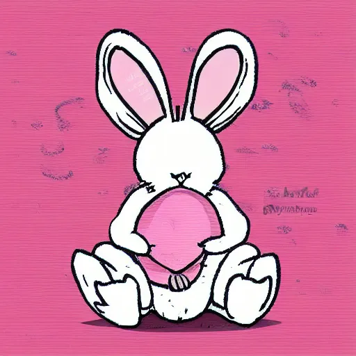 Prompt: illustration pink bunny, cartoon, funny