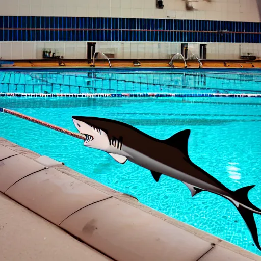 Image similar to a shark on the diving board at the swimming pool