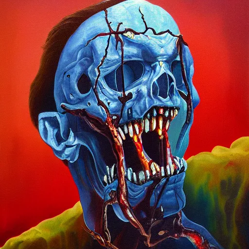 Prompt: painting of evil dead, surrealism, oil on canvas, striking colors, 8 k