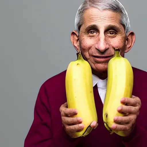 Prompt: photo of anthony fauci holding a banana