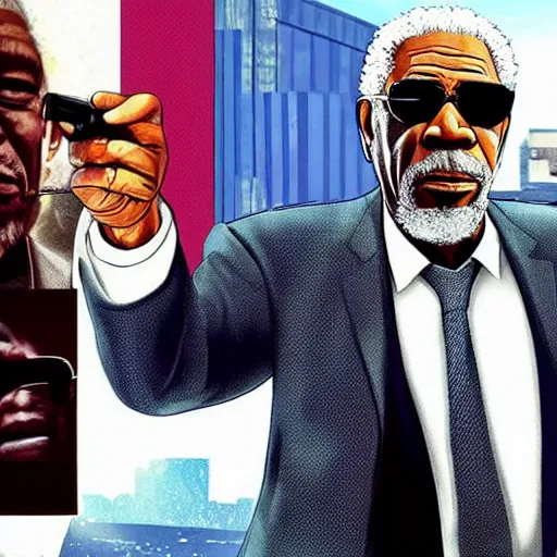 Prompt: !dream Gangster Morgan Freeman in GTA V Cover art