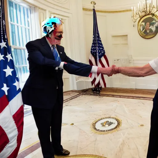 Image similar to joe biden shaking hands with captain america