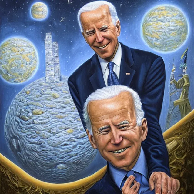 Prompt: an oil on canvas portrait painting of joe biden at the white house, surrealism, surrealist, cosmic horror, rob gonsalves, high detail