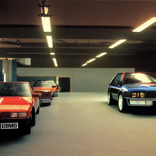 Image similar to 1980 Grand National GNX BMW M1, inside of an auto dealership, ektachrome photograph, volumetric lighting, f8 aperture, cinematic Eastman 5384 film