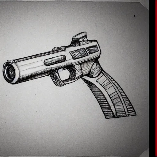 Image similar to plan of a gun that was never invented, pencil sketch, concept art