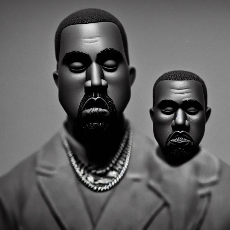 Image similar to a cinematic film still of a claymation stop motion film starring kanye west, portrait, shallow depth of field, 8 0 mm, f 1. 8